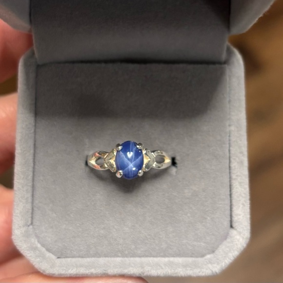 Jewelry - Beautiful 6 Ray Blue Star Sapphire in 925 Sterling Silver Ring Size 5.5